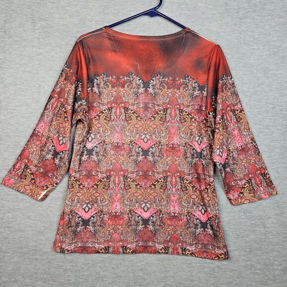 Jane Ashley Women's V-neck 3/4 Sleeve Boho Top Size M - Picture 2 of 7